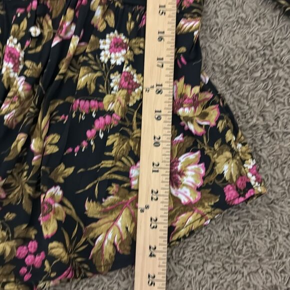 Anthropologie Dark Floral V-neck Button Up Ruffle Sleeve Blouse size S Croquette - Picture 8 of 9